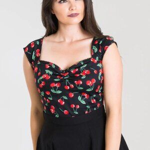EUC pin-up/rockabilly Hell Bunny Cherry Pie top, medium (UK12) red & black